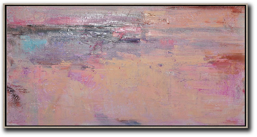 Hand Paint Abstract Painting,Horizontal Palette Knife Contemporary Art,Large Contemporary Art Canvas Painting,Light Yellow,Purple,Pink,Brown.etc